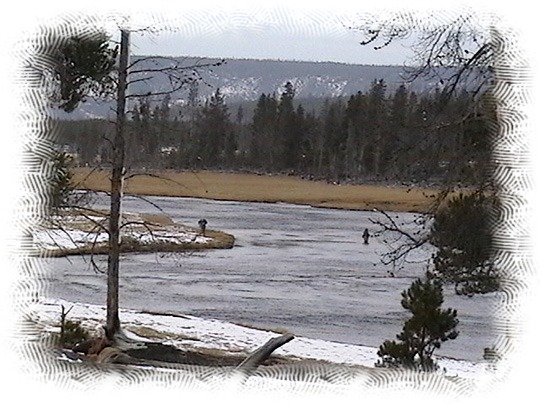 Folks fly fishing on the Fire Hole River by John William Uhler ©